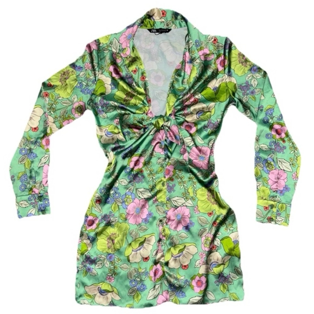 Zara Satin Effect Floral Print Dress